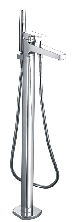 Free-standing bath-shower mixer with automatic diverter, 1.70 m flexible shower hose and handshower