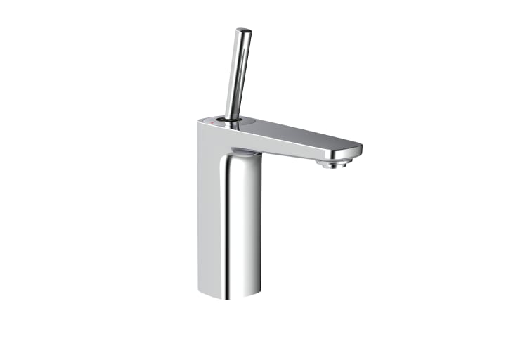 Single lever basin mixer with smooth body and click-clack drain