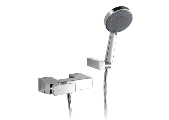 Wall-mounted shower mixer with 1.7 m flexible shower hose, handshower and wall bracket