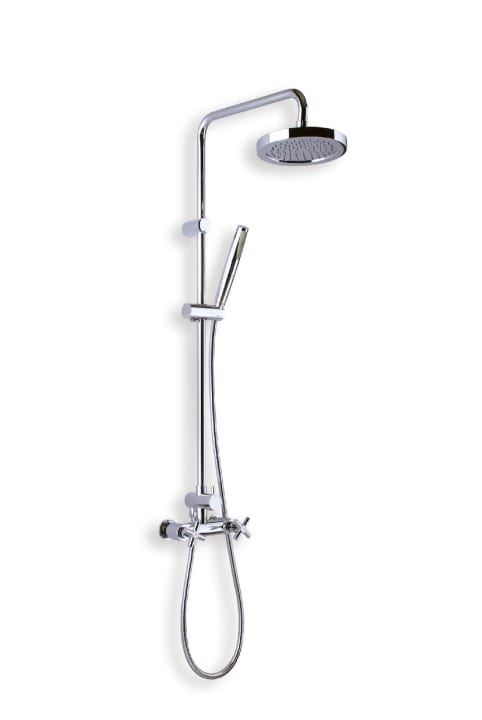 Shower column with external twin lever mixer and handshower