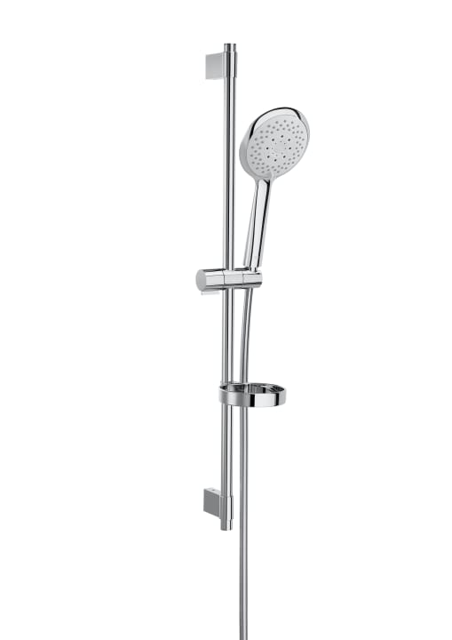 ROUND - Shower kit with Sensum Round 4 functions handshower, 800 mm slide bar with adjustable handshower bracket, soap dish and 1.70 m flexible hose. Chromed