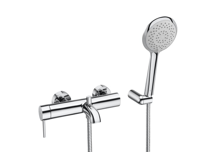 Wall mounted bath-shower mixer with Sensum 4f handset