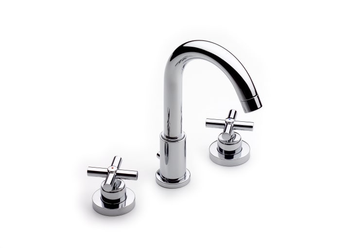 Deck-mounted basin mixer with pop-up waste